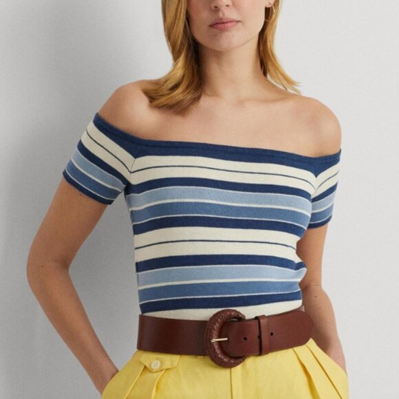 Lauren Ralph Lauren Tops - Lauren Ralph Lauren Womens Striped Knit Off-Shoulder Top Size L NWT 6091
